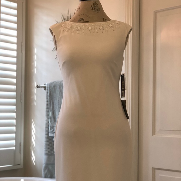 White Tahari Dress with Beaded Embellishment - Picture 2 of 6